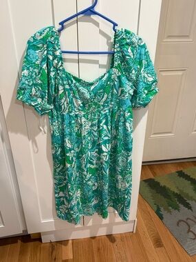 Lilly Pulitzer Green and White Floral Puff Sleeve Dress